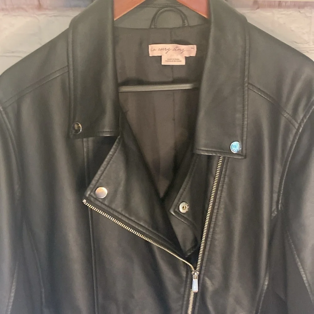 Pennington’s Black Moto Biker Faux Leather Classic Zip Up Jacket 1X - Picture 6 of 14